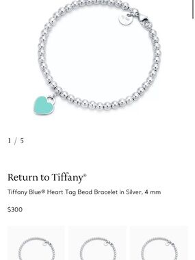 Tiffany & Co. sterling silver bead bracelet with turquoise-blue heart tag
